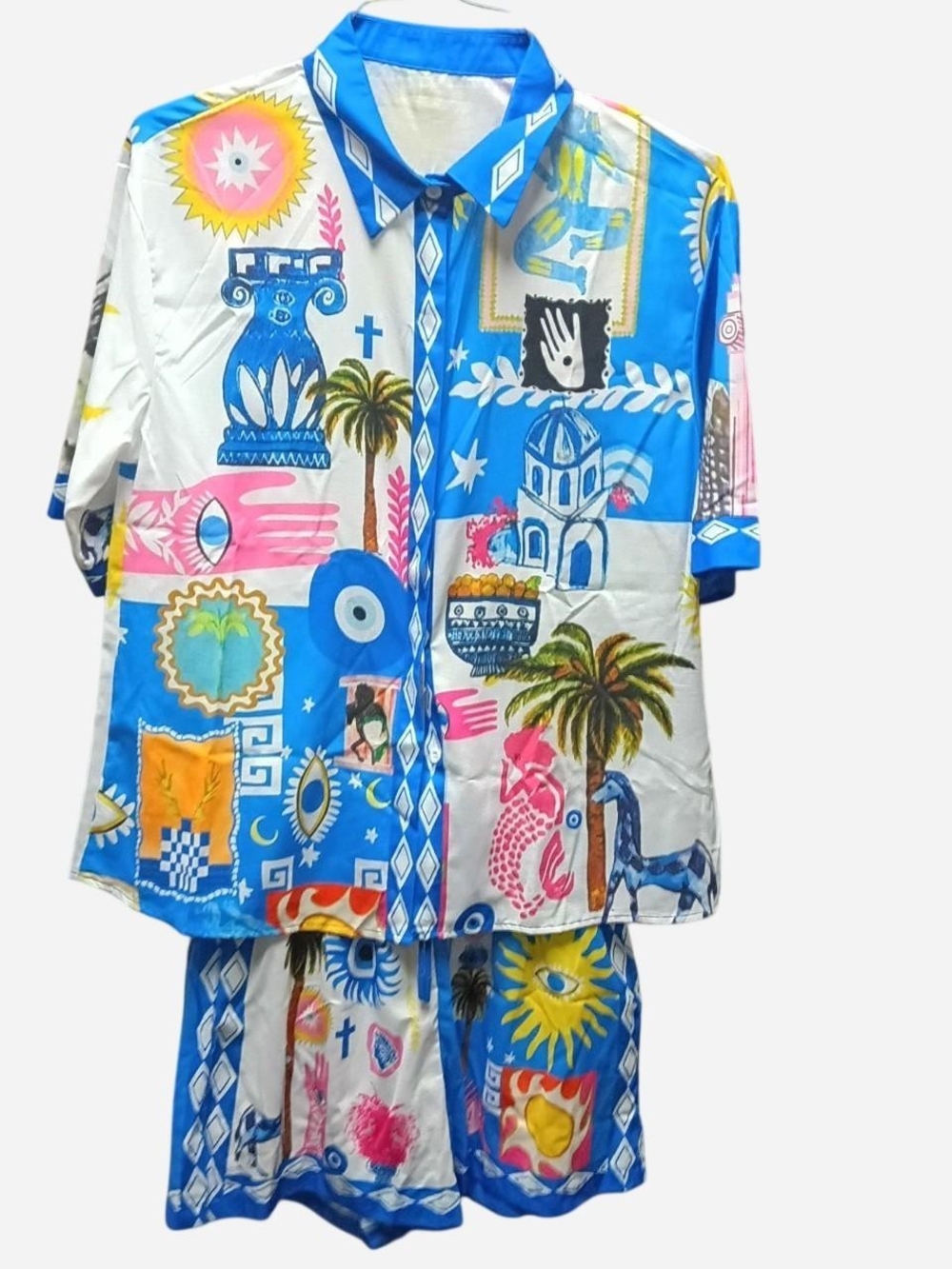 Bright‎ Blue Tropical Graphic Shirt and Shorts Set